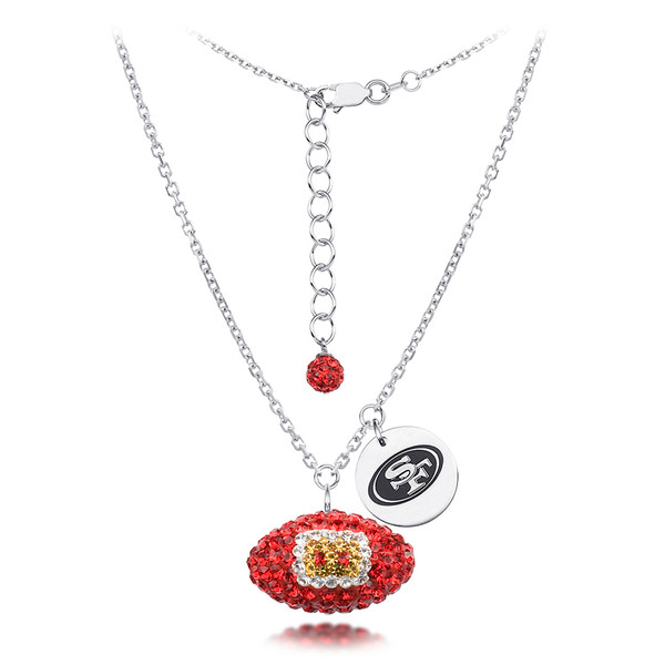San Francisco 49ers Silver Necklace w/Crystal Football