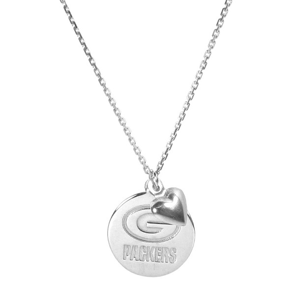 Green Bay Packers Sterling Silver Circle with Heart Charm Necklace