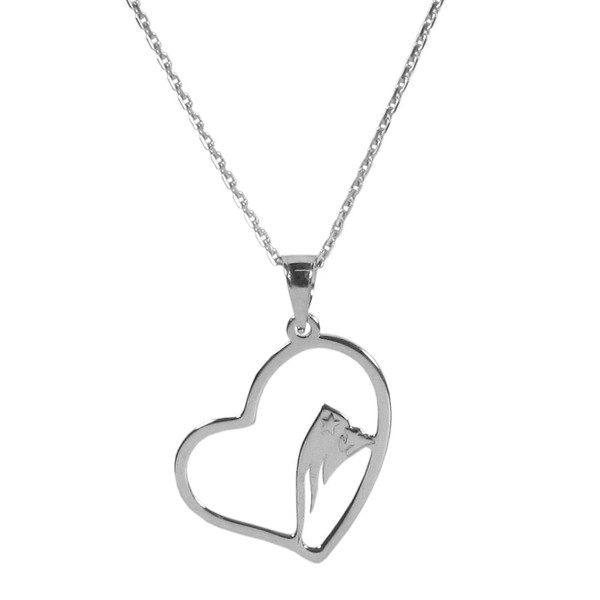 New England Patriots Sterling Silver Open Heart Necklace