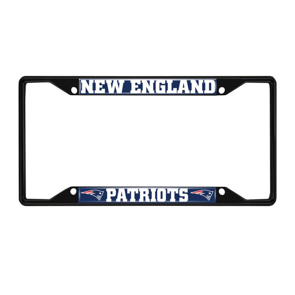 New England Patriots License Plate Frame - Black Patriot Head Primary Logo and Wordmark Navy