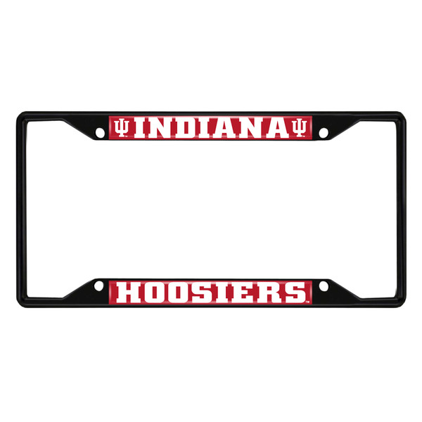 Indiana University - Indiana Hooisers License Plate Frame - Black IU Trident Primary Logo and Wordmark Crimson