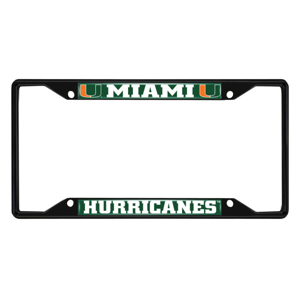 University of Miami - Miami Hurricanes License Plate Frame - Black U Primary Logo and Wordmark Green