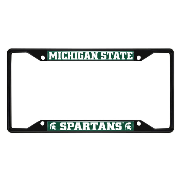 Michigan State University - Michigan State Spartans License Plate Frame - Black Spartan Primary Logo and Wordmark Green