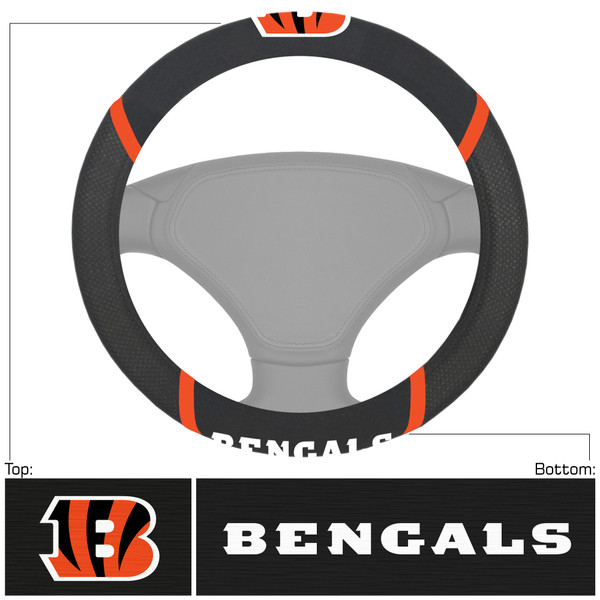 Cincinnati Bengals Steering Wheel Cover  "Striped B" Logo & "Cincinnati Bengals" Wordmark Black