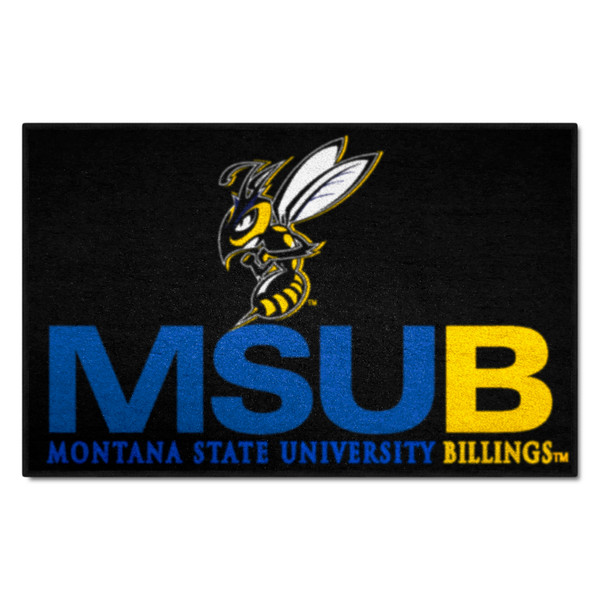 Montana State University Billings - Montana State Billings Yellow Jackets Starter Mat "Yellow Jacket & MSUB" Logo & Wordmark Black