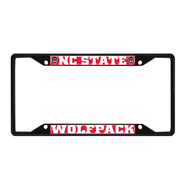 North Carolina State University - NC State Wolfpack License Plate Frame - Black Wolf Head Primary Logo and Wordmark Black