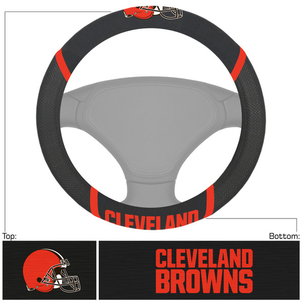 Cleveland Browns Steering Wheel Cover  "Browns Helmet" Logo & "Cleveland Browns" Wordmark Black