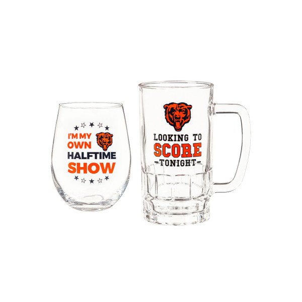 Chicago Bears Drink Set Boxed 17oz Stemless Wine and 16oz Tankard
