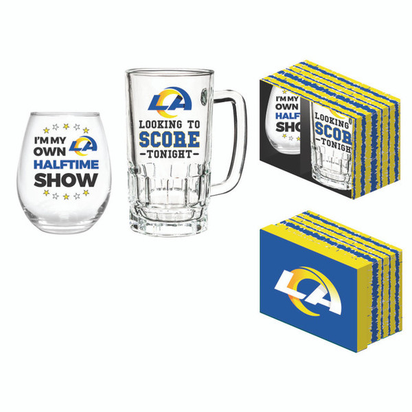Los Angeles Rams Drink Set Boxed 17oz Stemless Wine and 16oz Tankard