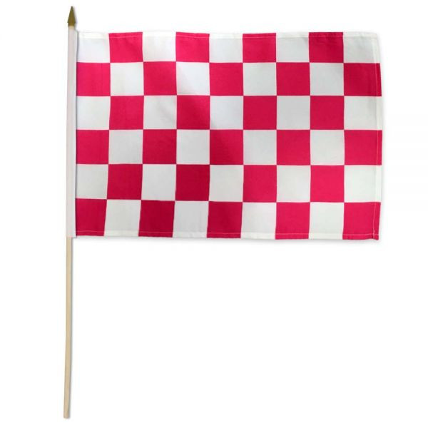 Pink & White Checkered 12x18in Stick Flag