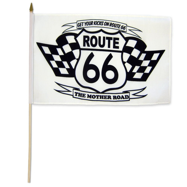 Route 66 (Black & White) 12x18in Stick Flag