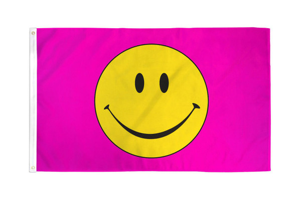 Happy Face (Pink) Flag 3x5ft Poly