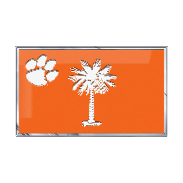 Clemson University - Clemson Tigers Embossed State Flag Emblem Primary Team Logo on State Flag Design Orange