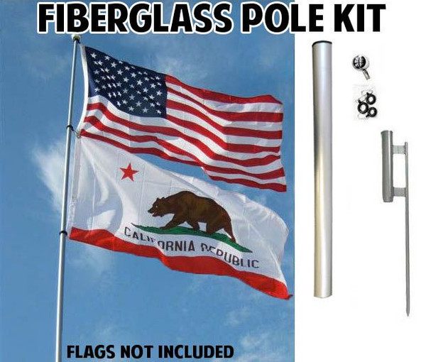 24ft Fiberglass Telescoping Flag Pole & Ground Spike Kit