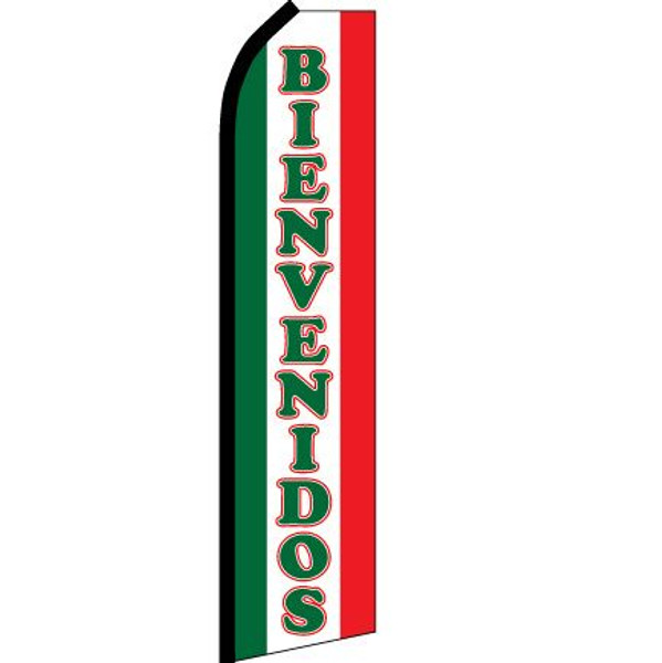 Bienvenidos (Red & Green) Super Flag with Black Sleeve