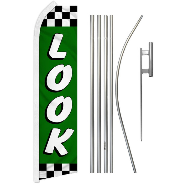 Look (Green Checkered) Super Flag & Pole Kit
