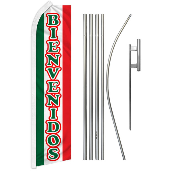 Bienvenidos (Red & Green) Super Flag & Pole Kit