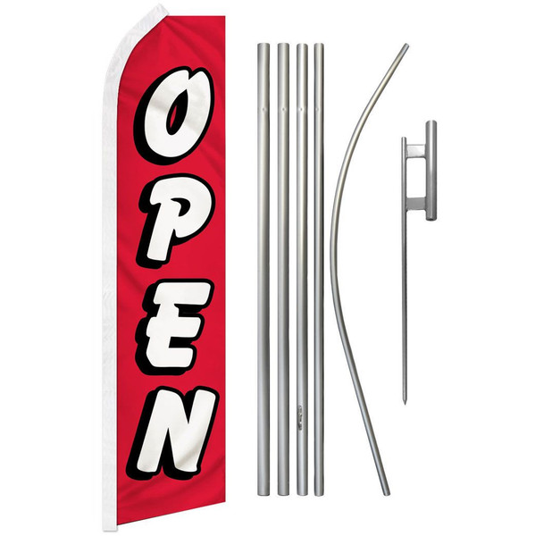 Open (Red & White) Super Flag & Pole Kit