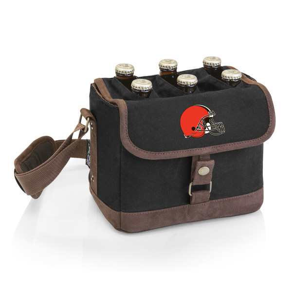 Cleveland Browns Beer Caddy Cooler Tote with Opener, (Black with Brown Accents)