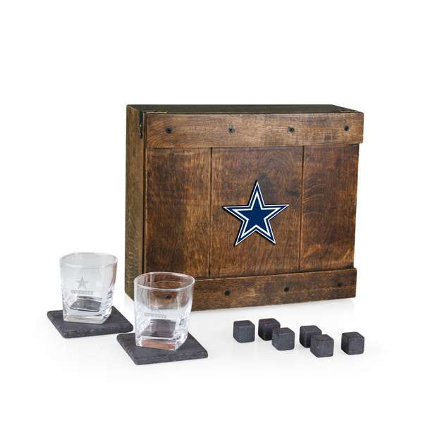 Dallas Cowboys Whiskey Box Gift Set, (Oak Wood)