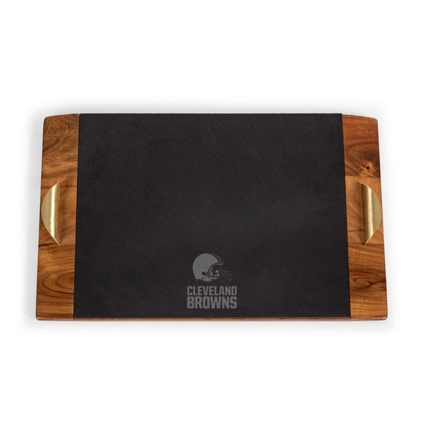 Cleveland Browns Covina Acacia and Slate Serving Tray, (Acacia Wood & Slate Black with Gold Accents)