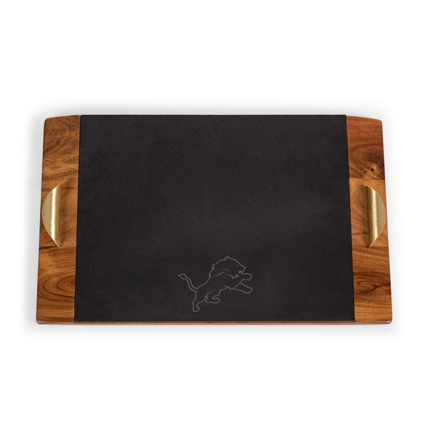 Detroit Lions Covina Acacia and Slate Serving Tray, (Acacia Wood & Slate Black with Gold Accents)