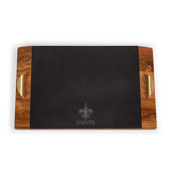 New Orleans Saints Covina Acacia and Slate Serving Tray, (Acacia Wood & Slate Black with Gold Accents)