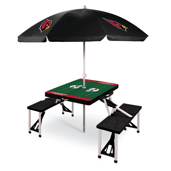 Arizona Cardinals Picnic Table Portable Folding Table with Seats and Umbrella, (Black)