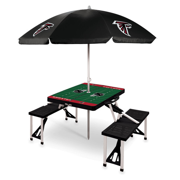 Atlanta Falcons Picnic Table Portable Folding Table with Seats and Umbrella, (Black)