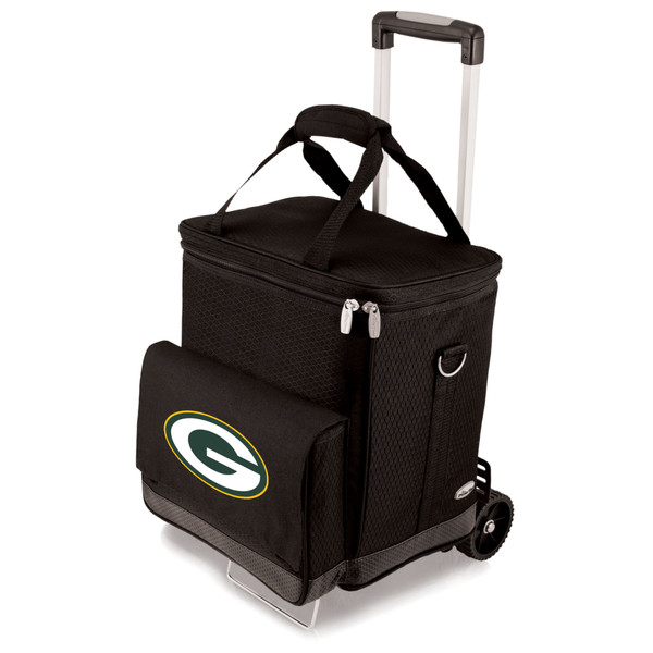 Green Bay Packers Cellar 6-Bottle Wine Carrier & Cooler Tote with Trolley, (Black with Gray Accents)