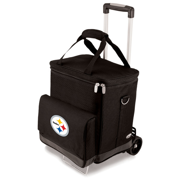 Pittsburgh Steelers Cellar 6-Bottle Wine Carrier & Cooler Tote with Trolley, (Black with Gray Accents)