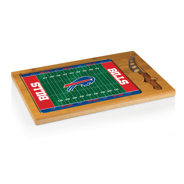 Buffalo Bills Football Field Icon Glass Top Cutting Board & Knife Set, (Parawood & Bamboo)