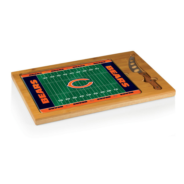 Chicago Bears Football Field Icon Glass Top Cutting Board & Knife Set, (Parawood & Bamboo)