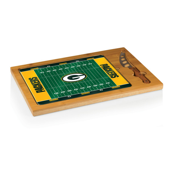 Green Bay Packers Football Field Icon Glass Top Cutting Board & Knife Set, (Parawood & Bamboo)