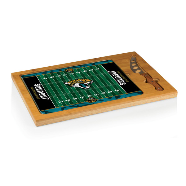 Jacksonville Jaguars Football Field Icon Glass Top Cutting Board & Knife Set, (Parawood & Bamboo)