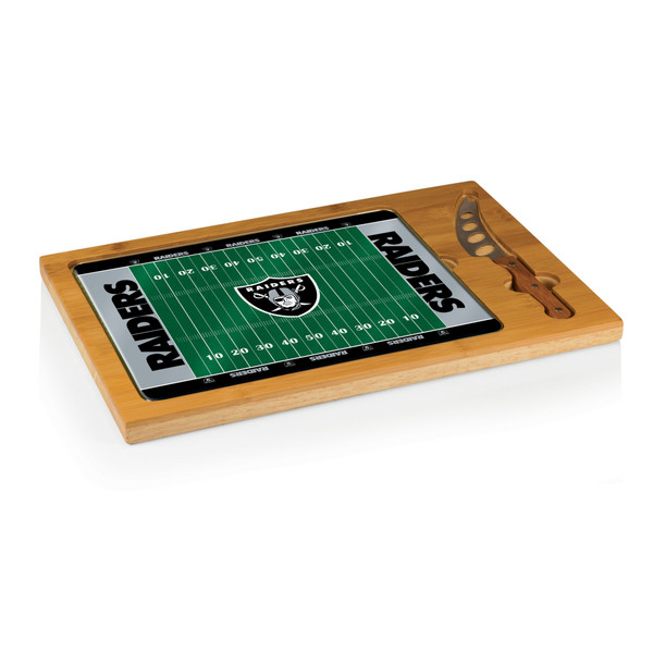 Las Vegas Raiders Football Field Icon Glass Top Cutting Board & Knife Set, (Parawood & Bamboo)