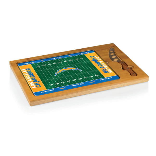 Los Angeles Chargers Football Field Icon Glass Top Cutting Board & Knife Set, (Parawood & Bamboo)