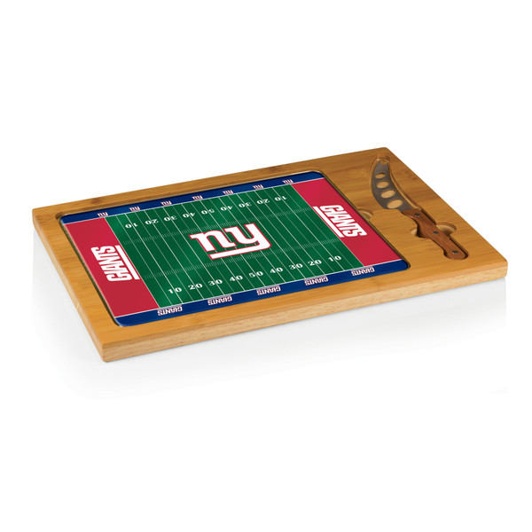 New York Giants Football Field Icon Glass Top Cutting Board & Knife Set, (Parawood & Bamboo)