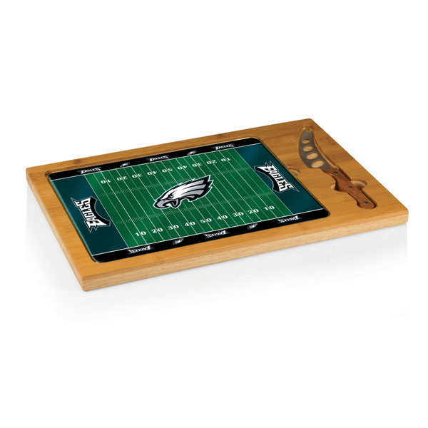 Philadelphia Eagles Football Field Icon Glass Top Cutting Board & Knife Set, (Parawood & Bamboo)