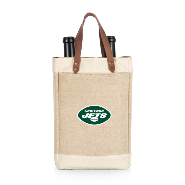 New York Jets Pinot Jute 2 Bottle Insulated Wine Bag, (Beige)