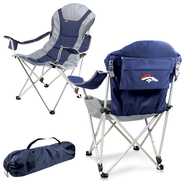 Denver Broncos Reclining Camp Chair, (Navy Blue with Gray Accents)