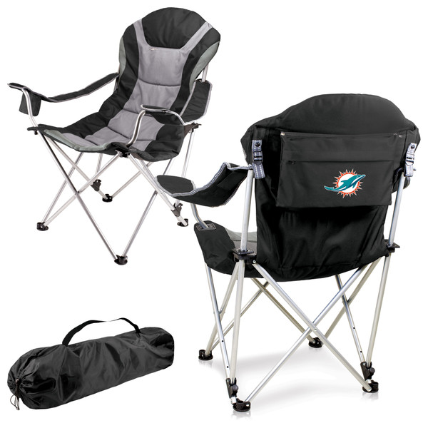 Miami Dolphins Reclining Camp Chair, (Black with Gray Accents)