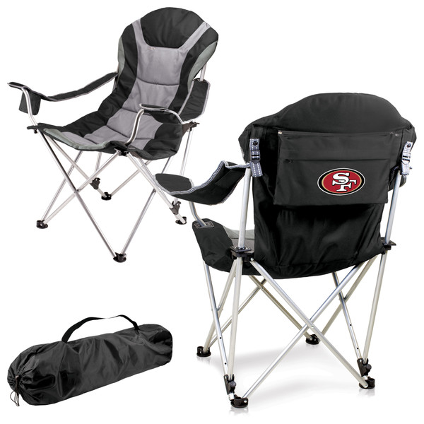 San Francisco 49ers Reclining Camp Chair, (Black with Gray Accents)