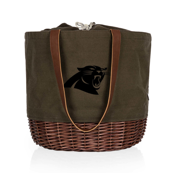 Carolina Panthers Coronado Canvas and Willow Basket Tote, (Khaki Green with Beige Accents)