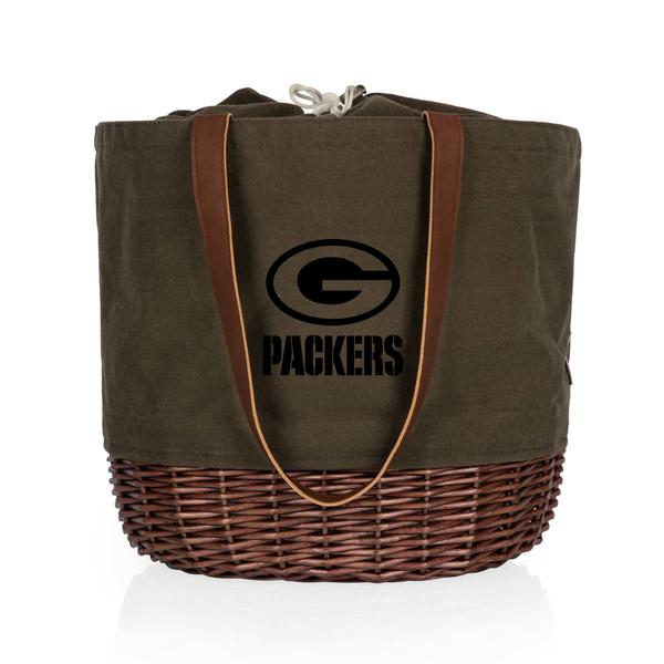 Green Bay Packers Coronado Canvas and Willow Basket Tote, (Khaki Green with Beige Accents)