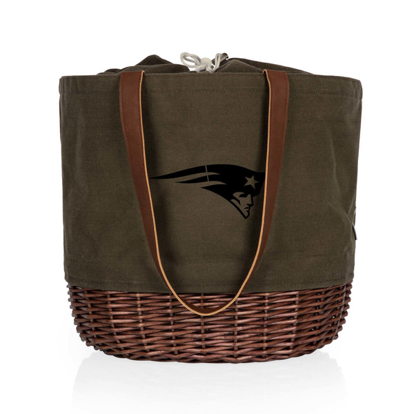 New England Patriots Coronado Canvas and Willow Basket Tote, (Khaki Green with Beige Accents)