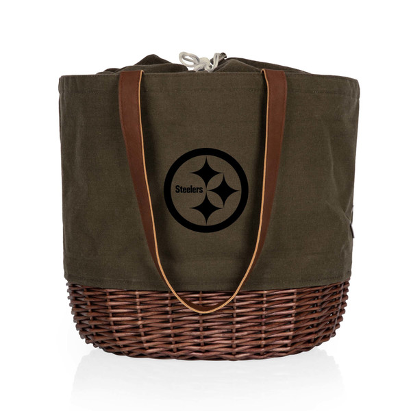 Pittsburgh Steelers Coronado Canvas and Willow Basket Tote, (Khaki Green with Beige Accents)