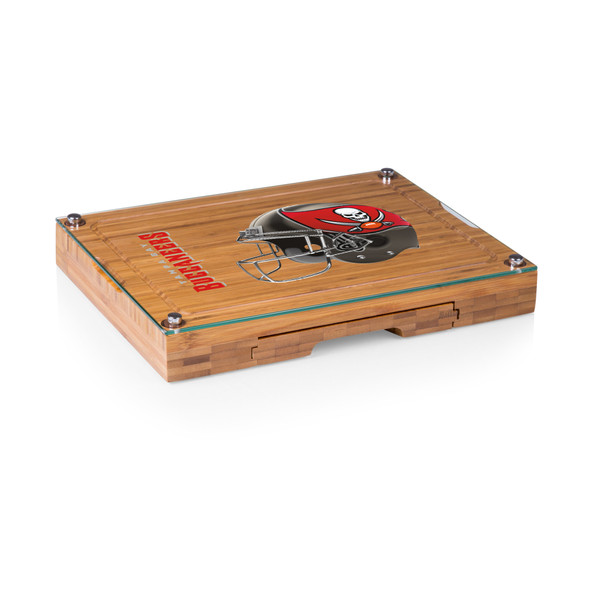 Tampa Bay Buccaneers Concerto Glass Top Cheese Cutting Board & Tools Set, (Bamboo)