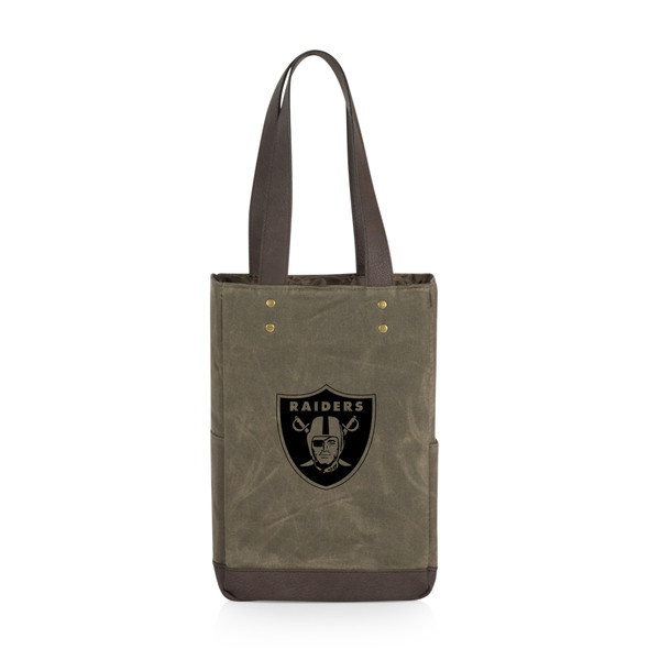 Las Vegas Raiders 2 Bottle Insulated Wine Cooler Bag, (Khaki Green with Beige Accents)