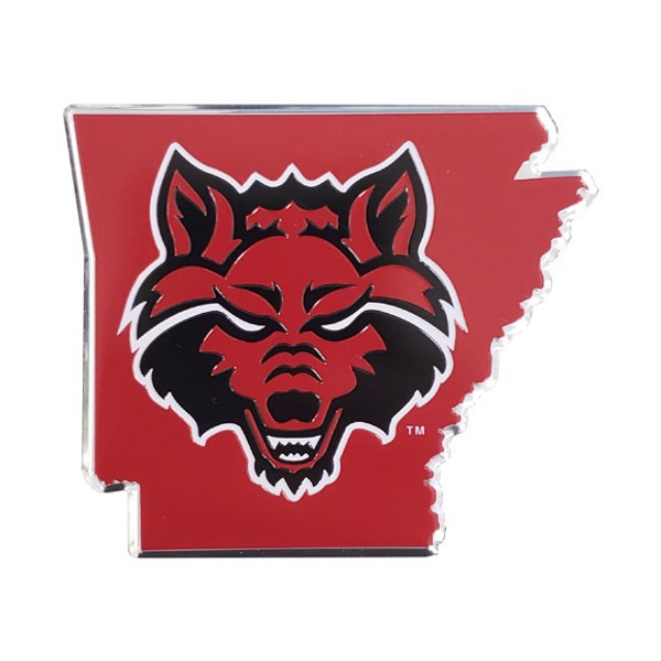 Arkansas St. Red Wolves Embossed State Emblem "Red Wolf" Logo / Shape of Arkansas